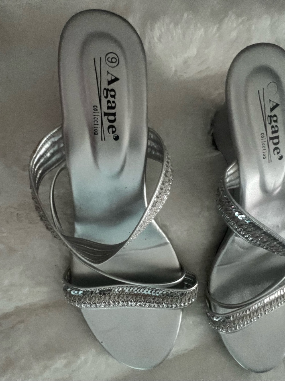 Agape Silver Embellished Crossover Mules